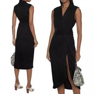 JONATHAN SIMKHAI Black Luxe Satin Twist Dress Size 10 MSRP $695